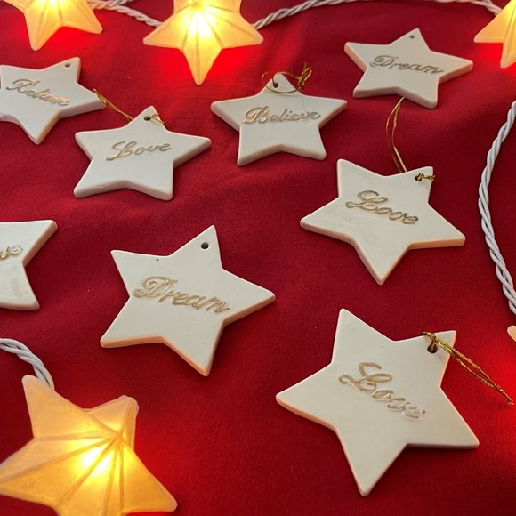 Ceramic Star Christmas Ornaments Lot - Dream, Believe, Love - White with Gold - Picture 3 of 7